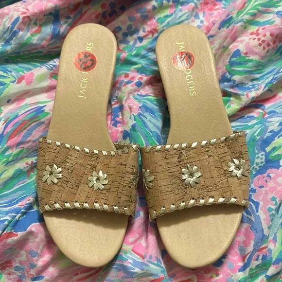 New Jack Rogers Gold Cork Platform Sandals - Picture 1 of 4